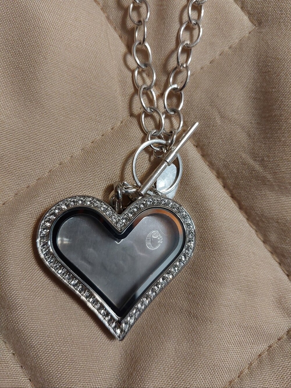 Origami Owl Silver Heart Locket Necklace with Clear Crystals